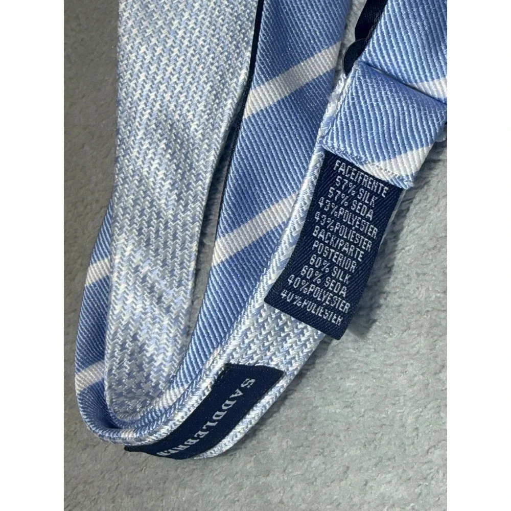 Saddlebred Mens Blue White Striped Silk Blend Adjustable Self-Tie Bow Tie